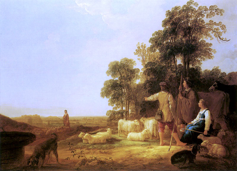 Landscape with Shepherds and Shepherdesses, vintage artwork by Aelbert Cuyp, 12x8" (A4) Poster