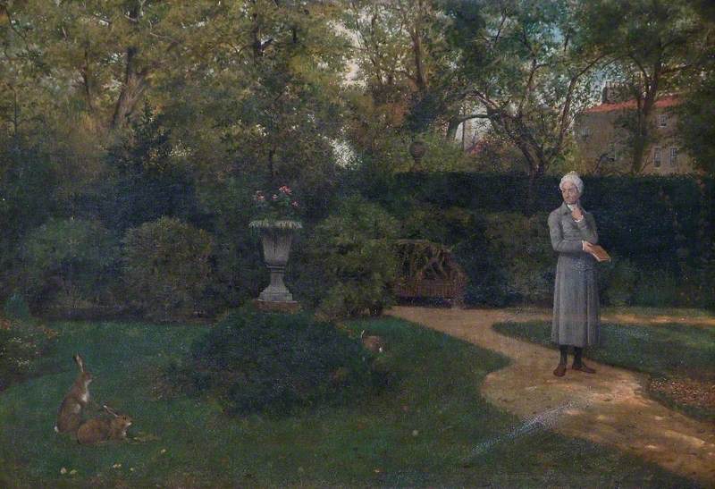 Cowper Walking in the Garden at Weston Underwood, Buckinghamshire, vintage artwork by Henry Stacy Marks, 12x8" (A4) Poster