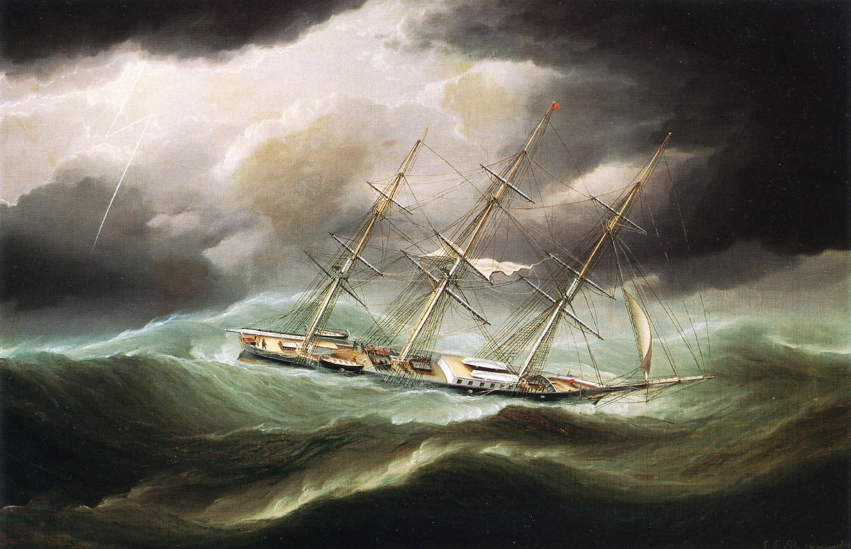Clipper Ship in Heavy Seas, vintage artwork by James E. Buttersworth, A3 (16x12") Poster Print