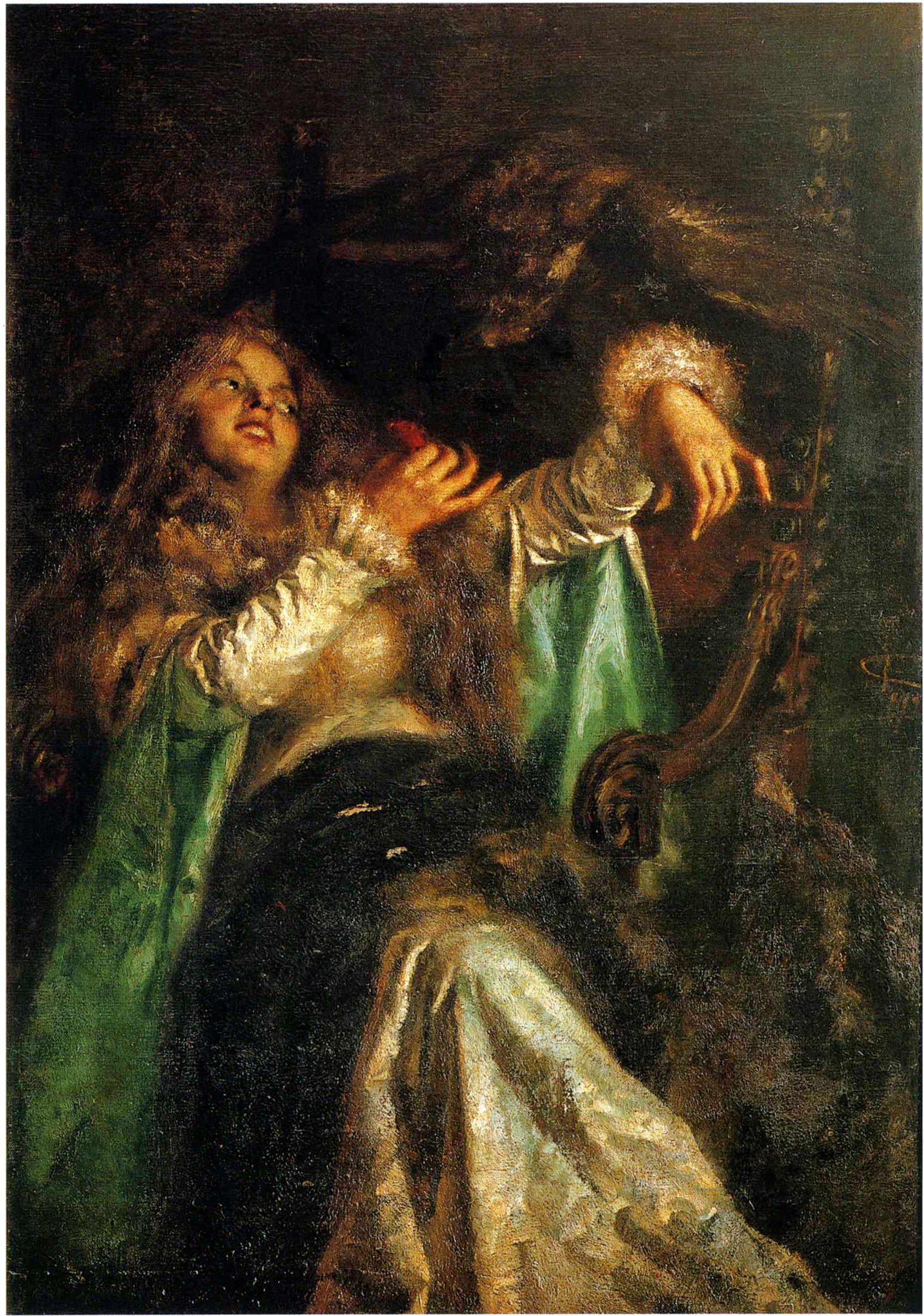 La falconiera, vintage artwork by Giovanni Segantini, 12x8" (A4) Poster