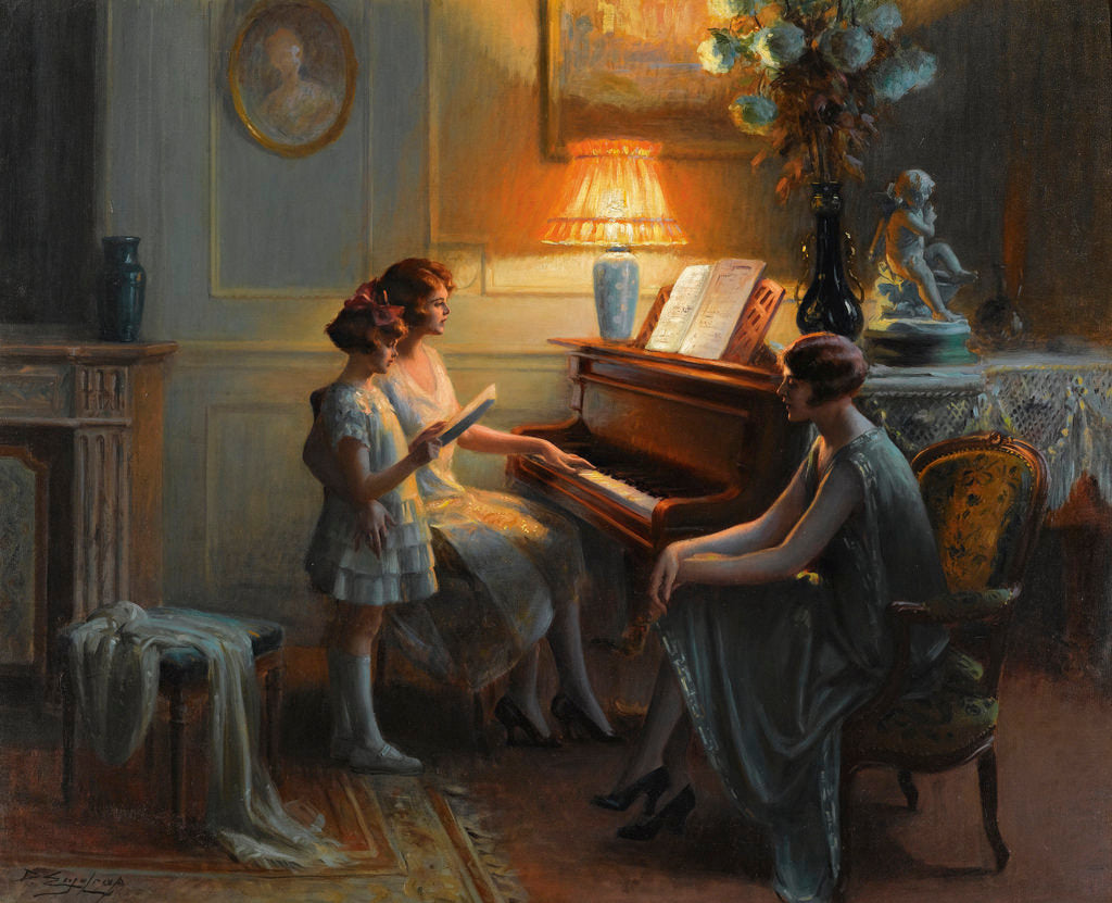 by  the piano, vintage artwork by Delphin Enjolras, 12x8" (A4) Poster