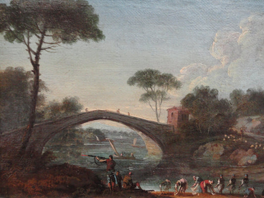 River Landscape with Bridge, vintage artwork by Paolo Anesi, 12x8" (A4) Poster