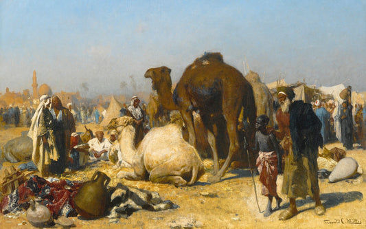 A Camel Market, Cairo, vintage artwork by Leopold Carl Müller, 12x8" (A4) Poster