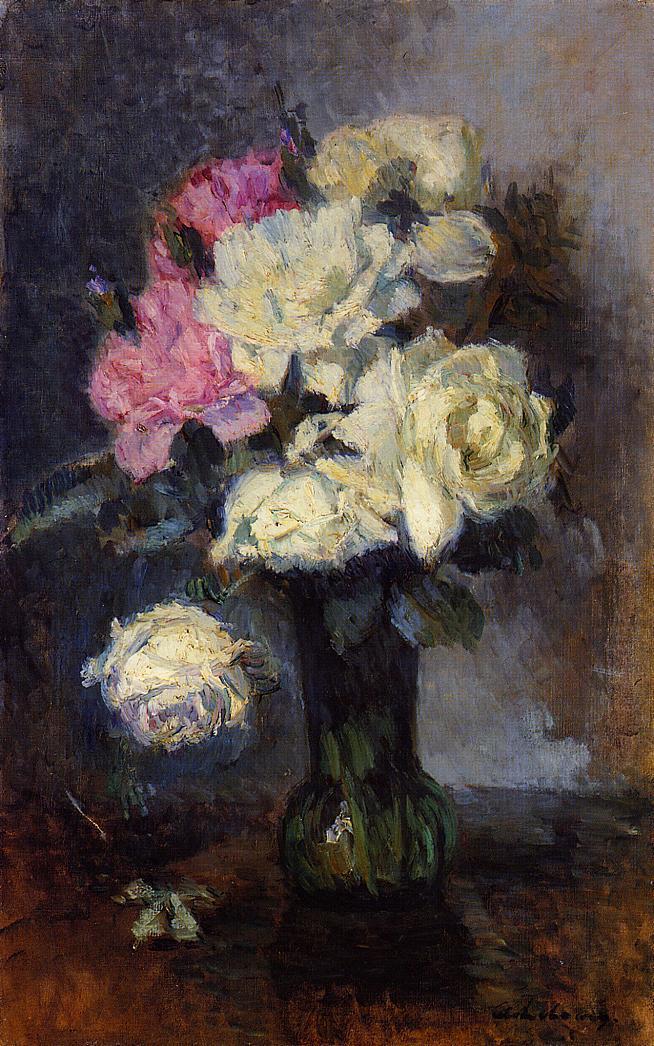 Bouquet of Roses in a Vase, vintage artwork by Albert Lebourg, 12x8" (A4) Poster