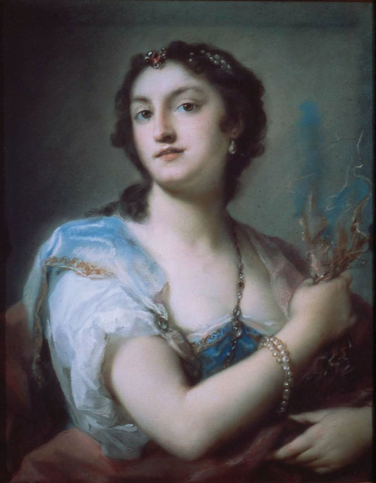 Portrait of a Woman Dressed with Jewels, vintage artwork by Rosalba Carriera, 12x8" (A4) Poster
