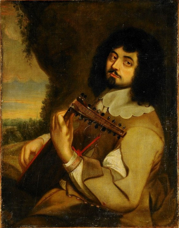 Portrait Of Man Playing Lute, vintage artwork by Attributed to Jan Cossiers, 12x8