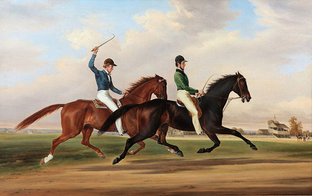 The Race between Mac and Zachary Taylor at Huntington Park Course, Philadelphia, July 18, 1849, vintage artwork by Henri Delattre, A3 (16x12