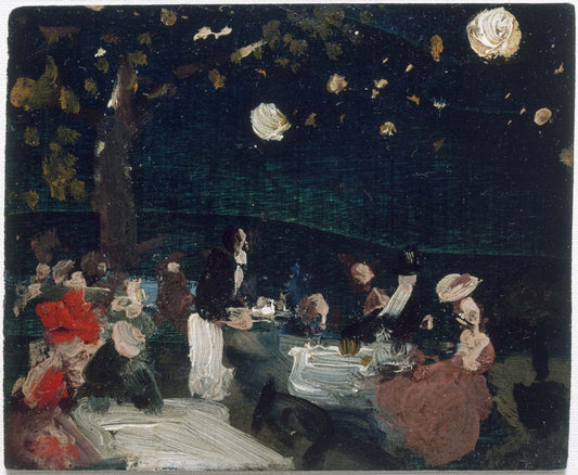 Cafe by  Night with Japanese Lanterns, vintage artwork by Robert Henri, 12x8" (A4) Poster