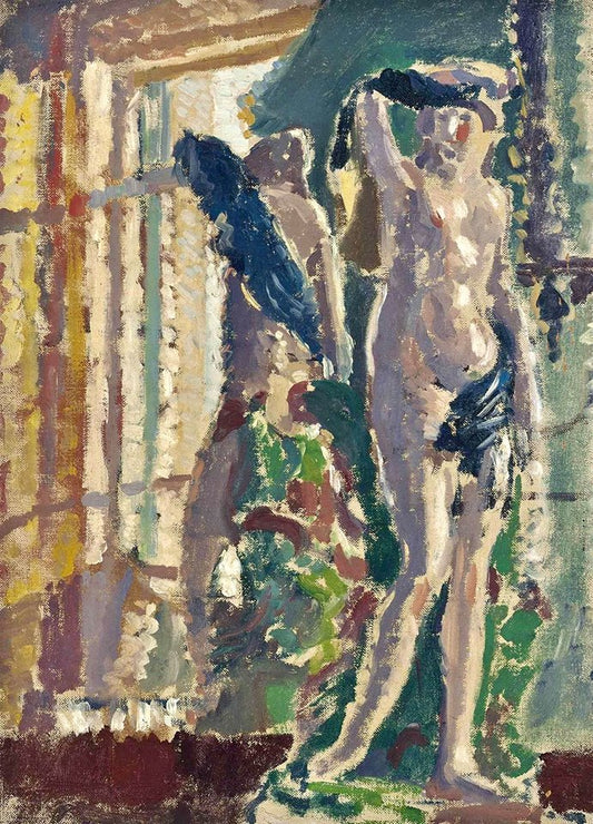 A porcelain figurine by  a mirror, vintage artwork by Spencer Gore, 12x8" (A4) Poster