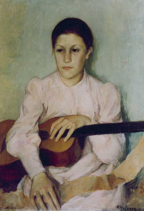 Guitar Player, vintage artwork by Pekka Halonen, 12x8" (A4) Poster