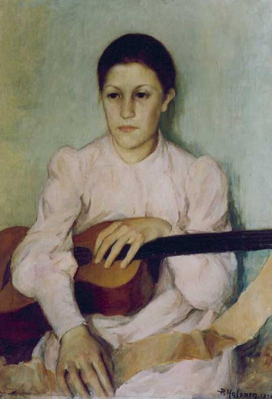 Guitar Player, vintage artwork by Pekka Halonen, 12x8" (A4) Poster