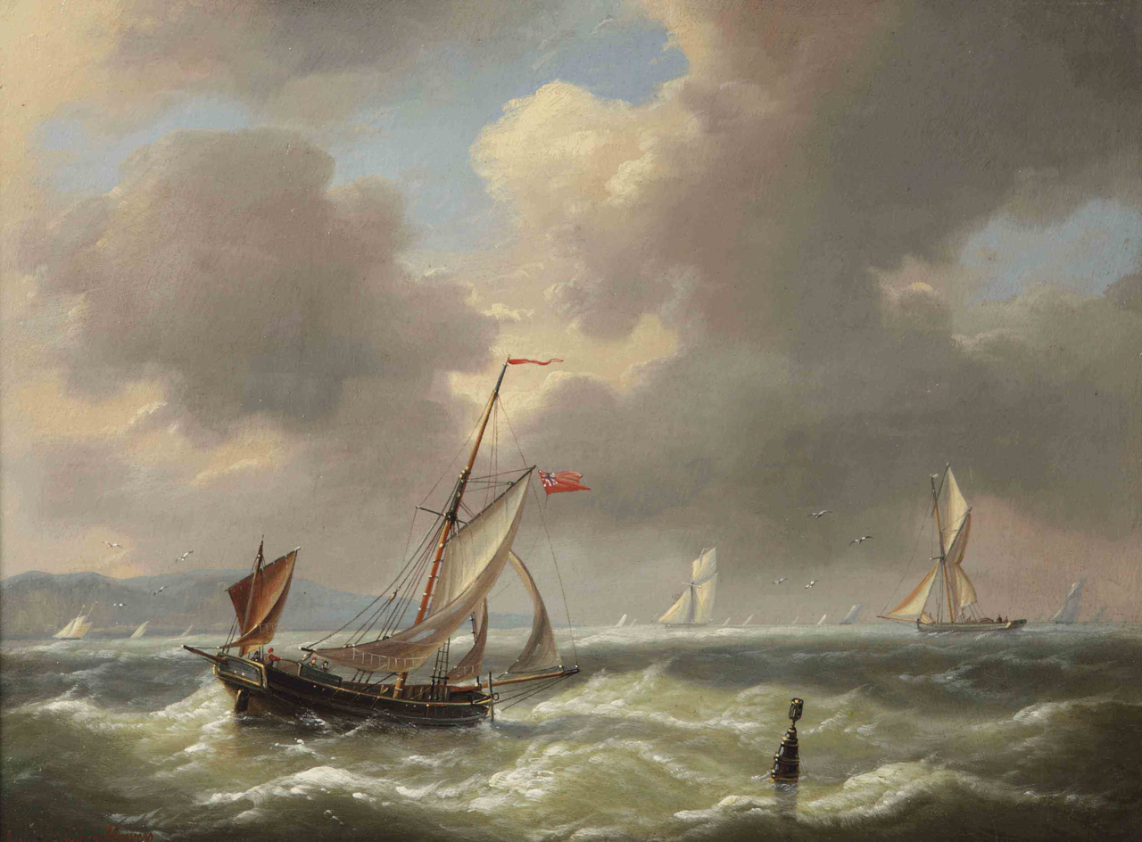 Shipping on rough waters, vintage artwork by Charles Louis Verboeckhoven, A3 (16x12") Poster Print