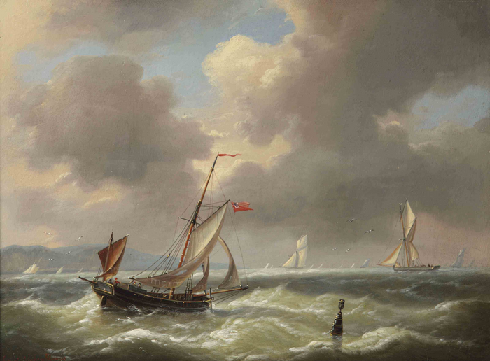 Shipping on rough waters, vintage artwork by Charles Louis Verboeckhoven, A3 (16x12