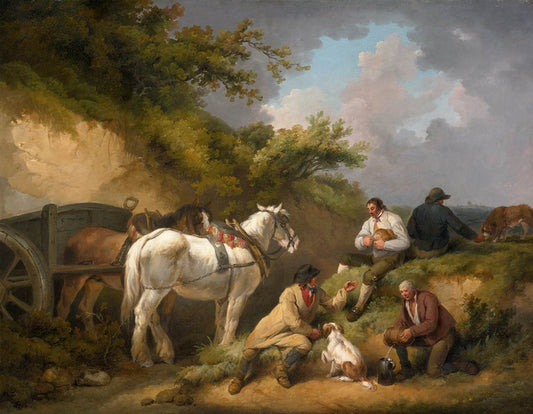 The Labourers' Rest, vintage artwork by Attributed to George Morland, 12x8" (A4) Poster