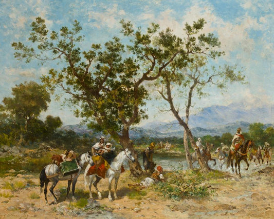 Arab Soldiers at an Oasis, vintage artwork by Georges Washington, 12x8" (A4) Poster