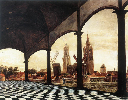 A View of Delft through an Imaginary Loggia, vintage artwork by Daniel Vosmaer, 12x8" (A4) Poster