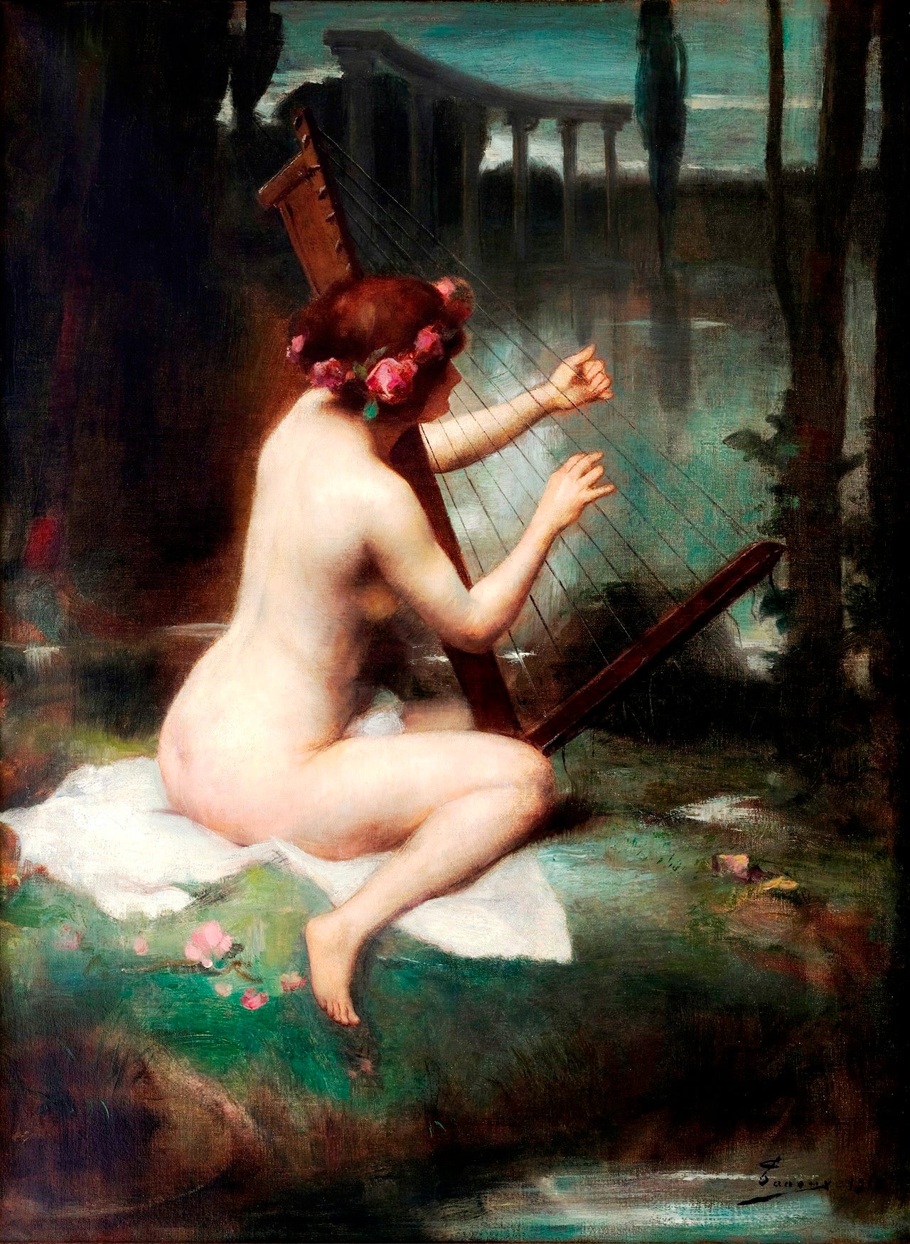 The Harp Player by Henri Adrien Tanoux,A3(16x12")Poster