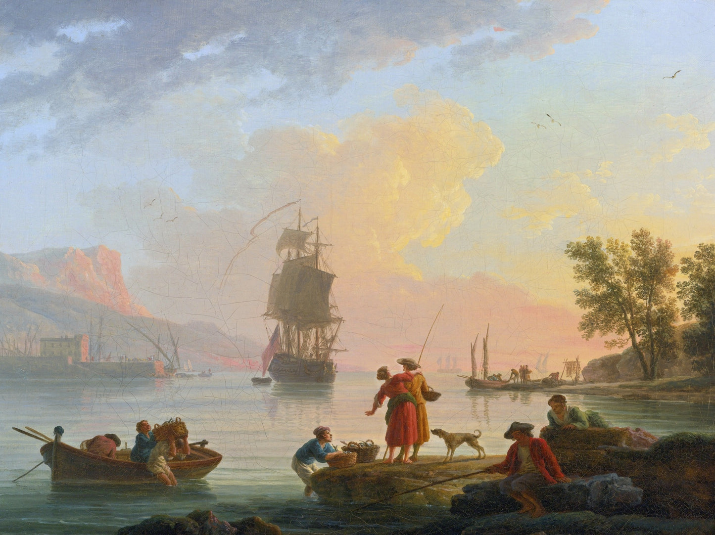 A Coastal Scene with Fishermen in the Foreground, vintage artwork by Claude-Joseph Vernet, 12x8" (A4) Poster