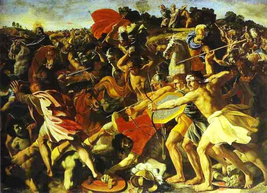 The Battle of Joshua with Amalekites, vintage artwork by Nicolas Poussin, 12x8" (A4) Poster