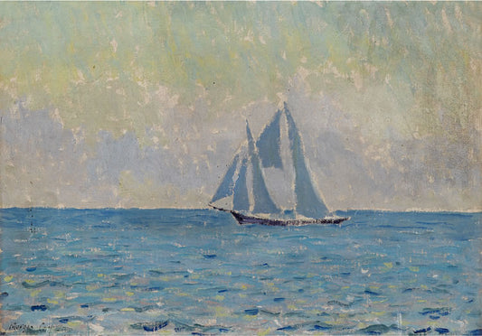 Sailboat on the Sea, vintage artwork by Morgan Colt, 12x8" (A4) Poster