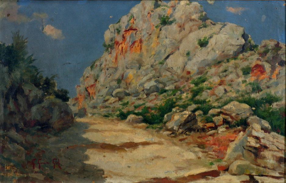 Paisaje Montañoso, vintage artwork by Gillermo Gomez Gil, 12x8" (A4) Poster