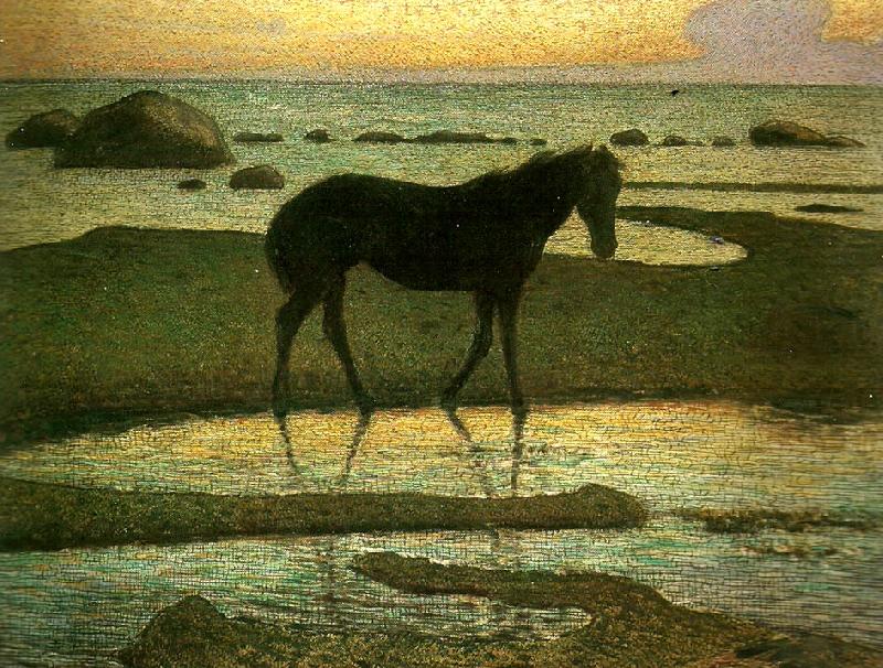 Horse at the Beach, vintage artwork by Nils Kreuger, 12x8" (A4) Poster