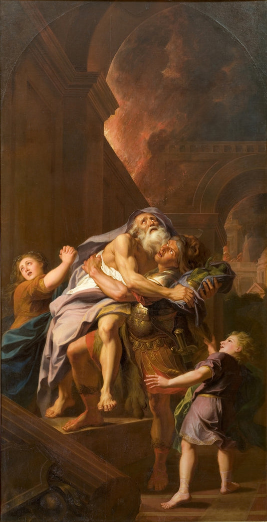 The Aeneid - Aeneas Carrying his Father Anchises, vintage artwork by Antoine Coypel II, 12x8" (A4) Poster