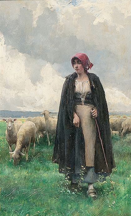 Shephardess, vintage artwork by Julien Dupre, 12x8" (A4) Poster