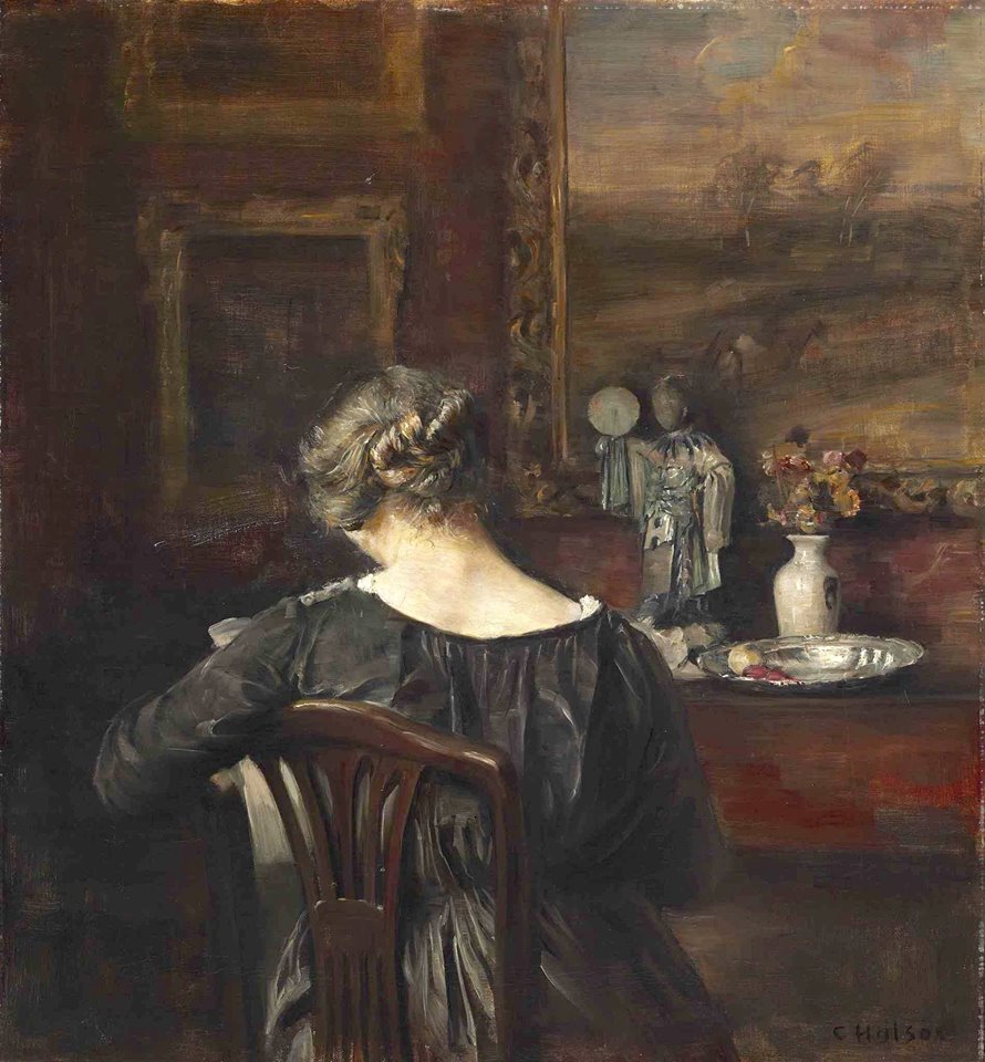 Interior with the artist's wife, vintage artwork by Carl Vilhelm Holsøe, 12x8" (A4) Poster