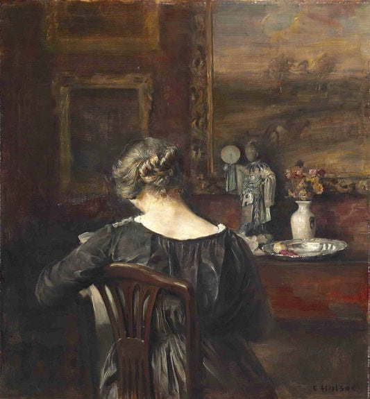 Interior with the artist's wife, vintage artwork by Carl Vilhelm Holsøe, 12x8" (A4) Poster