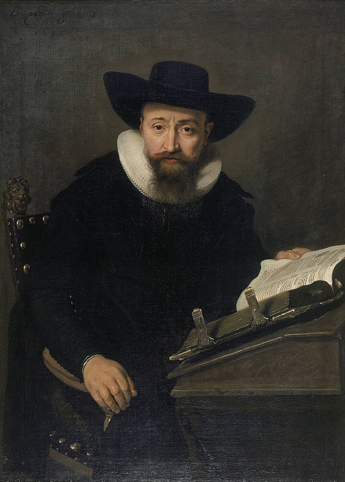 Portrait of an Unknown Man, probably a Protestant Minister, vintage artwork by Bartholomeus van der Helst, 12x8" (A4) Poster