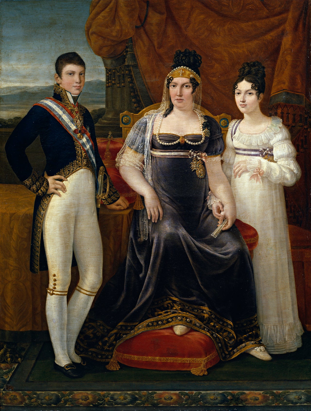 Maria Luisa of Spain, Duchess of Lucca, with Children, vintage artwork by Jose Aparicio Inglada, 12x8" (A4) Poster