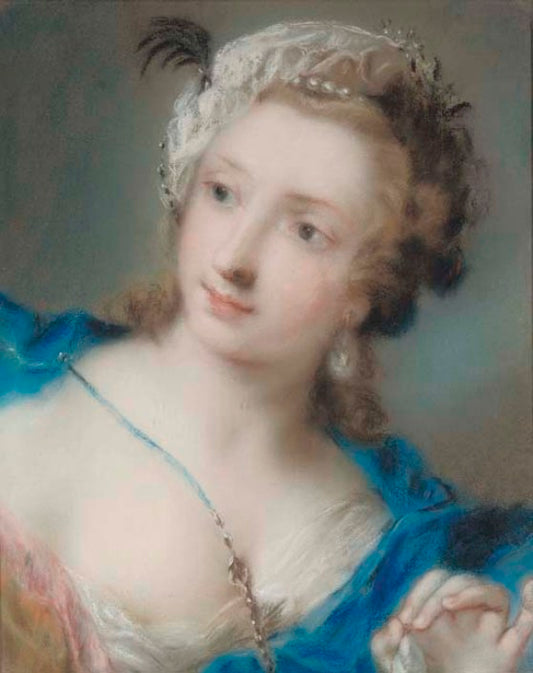 Portrait of a girl looking to the left, vintage artwork by Rosalba Carriera, 12x8" (A4) Poster