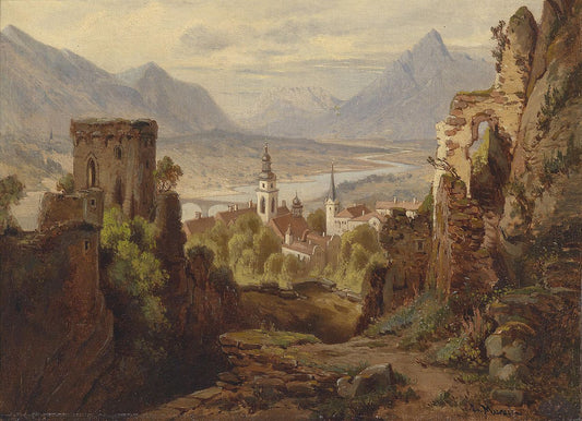 View of Rattenberg, vintage artwork by Leopold Munsch, 12x8" (A4) Poster