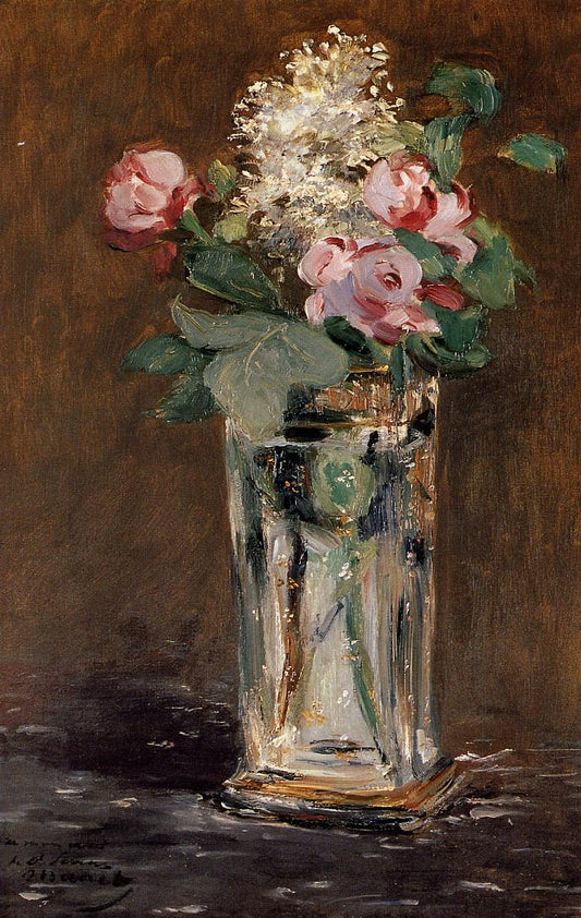 Flowers in a Crystal Vase, vintage artwork by Édouard Manet, 12x8" (A4) Poster