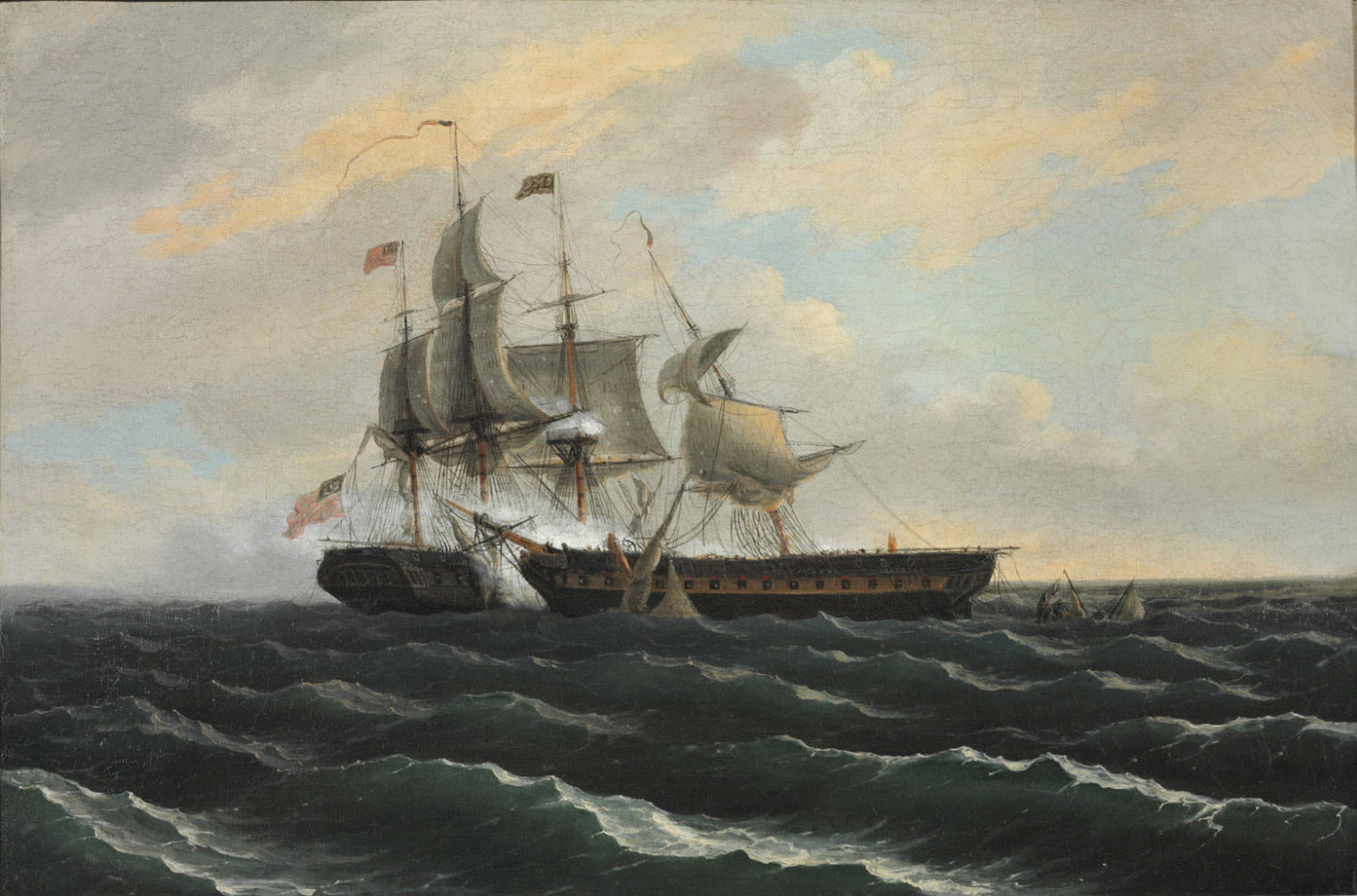 Constitution and Guerriere, vintage artwork by Thomas Birch, 12x8" (A4) Poster