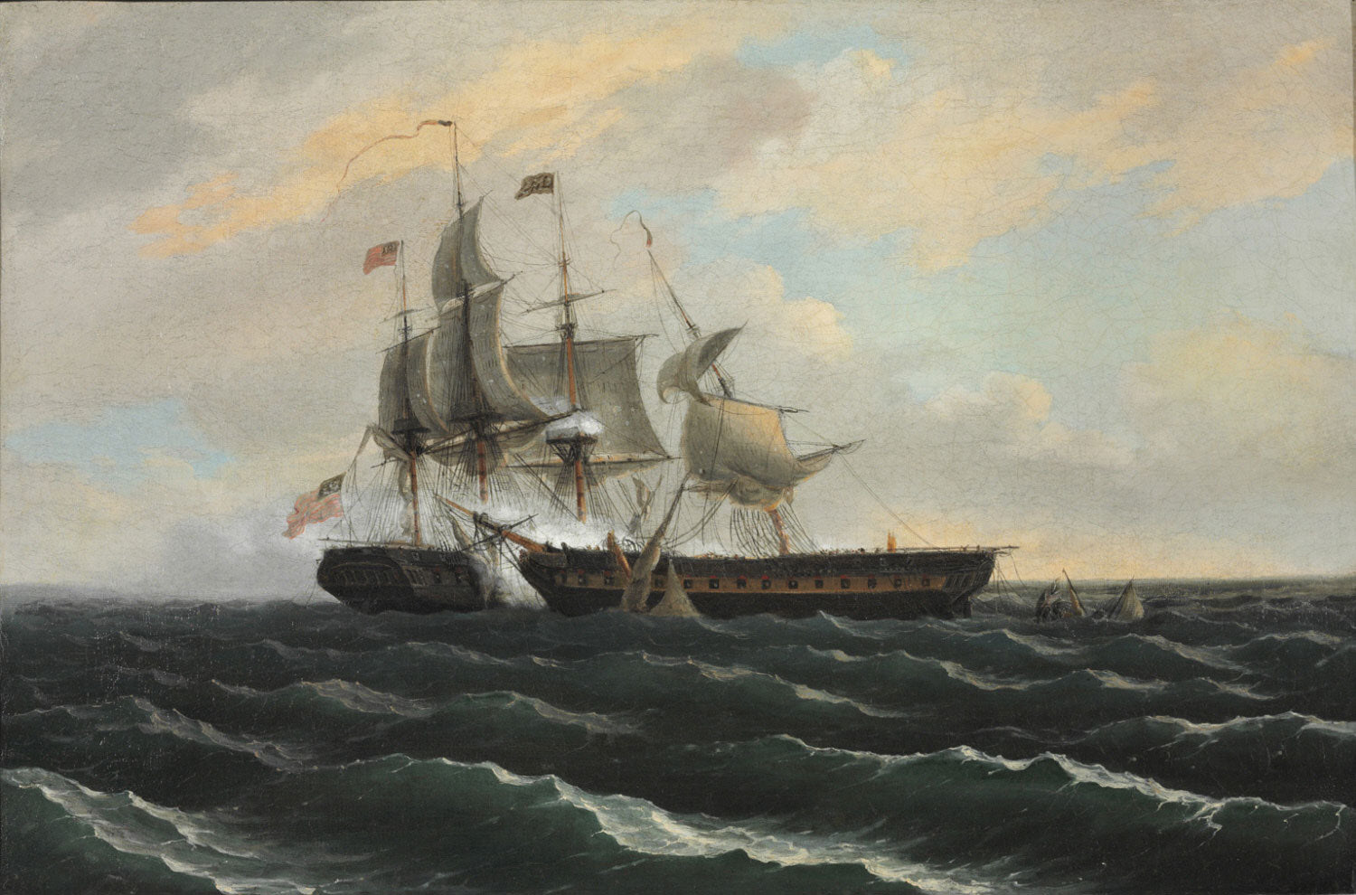 Constitution and Guerriere, vintage artwork by Thomas Birch, 12x8" (A4) Poster