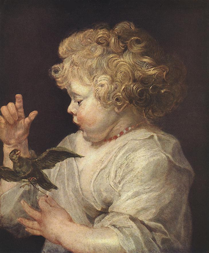 Boy with Bird, vintage artwork by Peter Paul Rubens, 12x8" (A4) Poster