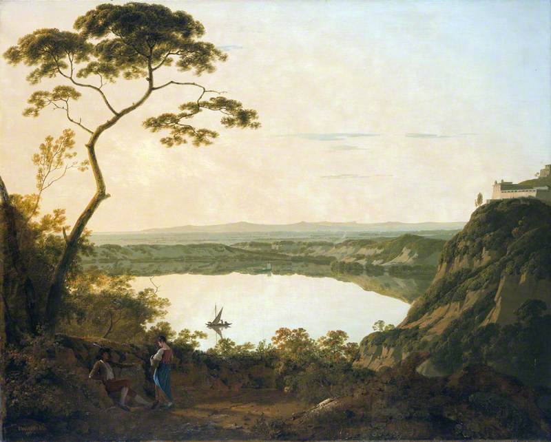 The Lakes of Albano, vintage artwork by Joseph Wright of Derby , 12x8" (A4) Poster