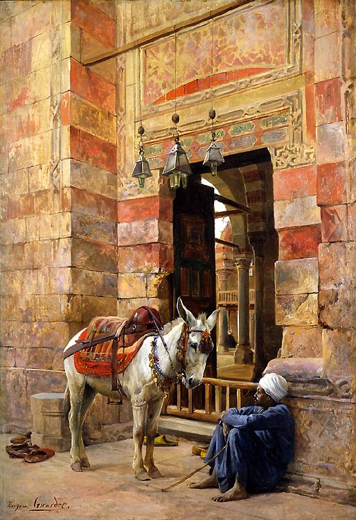 Outside the Mosque, vintage artwork by Eugène-Alexis Girardet, 12x8