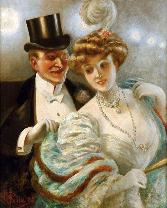 Le dandy et l'elegante au collier, vintage artwork by Albert Guillaume, 12x8" (A4) Poster