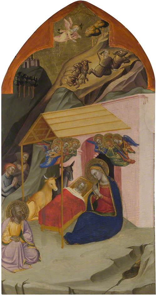 San Pier Maggiore Altarpiece: The Nativity and Annunciation to the Shepherds, vintage artwork by Jacopo di Cione, A3 (16x12