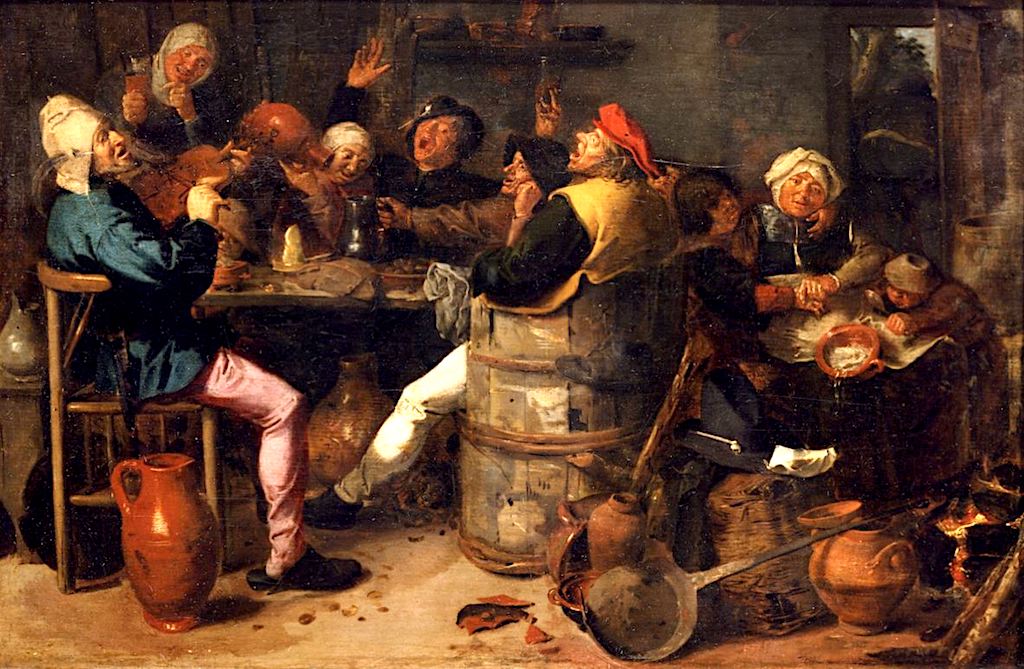 Peasant Feast, vintage artwork by Adriaen Brouwer, 12x8" (A4) Poster