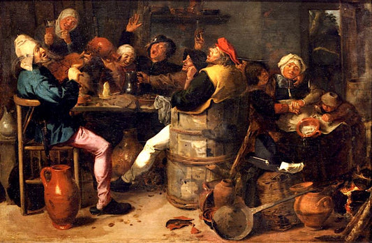Peasant Feast, vintage artwork by Adriaen Brouwer, 12x8" (A4) Poster