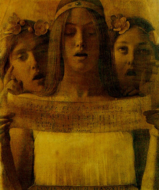 Girls Singing Music by  Gabriel Fabry, vintage artwork by Louis Welden Hawkins, 12x8" (A4) Poster