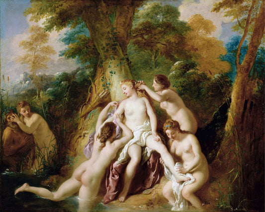 Diana and Nymphs Bathing (Getty version), vintage artwork by Jean-François de Troy, 12x8" (A4) Poster