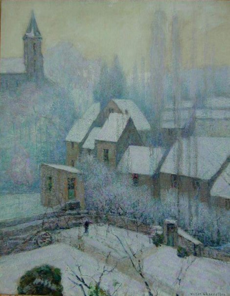 Les Toits de Murol sous la Neige, Matin de Givre, vintage artwork by Victor Charreton, 12x8" (A4) Poster