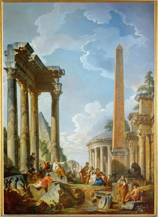Architectural Capriccio with a Preacher in Roman Ruins, vintage artwork by Giovanni Paolo Panini, 12x8" (A4) Poster