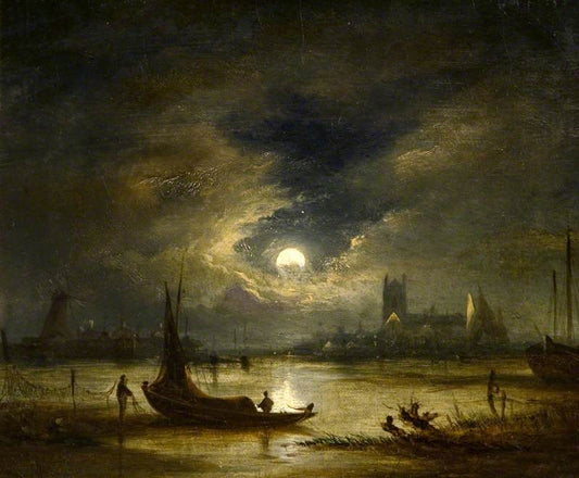 Moonlight Norwich, Norfolk, vintage artwork by John Crome, 12x8" (A4) Poster