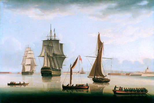 Shipping in Portsmouth Harbour, vintage artwork by Thomas Buttersworth, 12x8" (A4) Poster